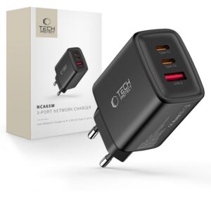 Sieťová nabíjačka Tech-Protect NCA65W-GAN 65 W, 3 porty – čierna