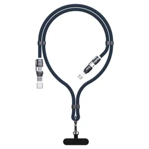 Kábel so šnúrkou Dudao L20Max 65 W 4v1 USB-C – USB-C s adaptérmi Lightning a USB-A – modrá