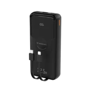 Powerbanka Wozinsky WFC-15B 20 000 mAh 22,5 W PD 20 W so zabudovanými káblami Lightning a USB-C – čierna