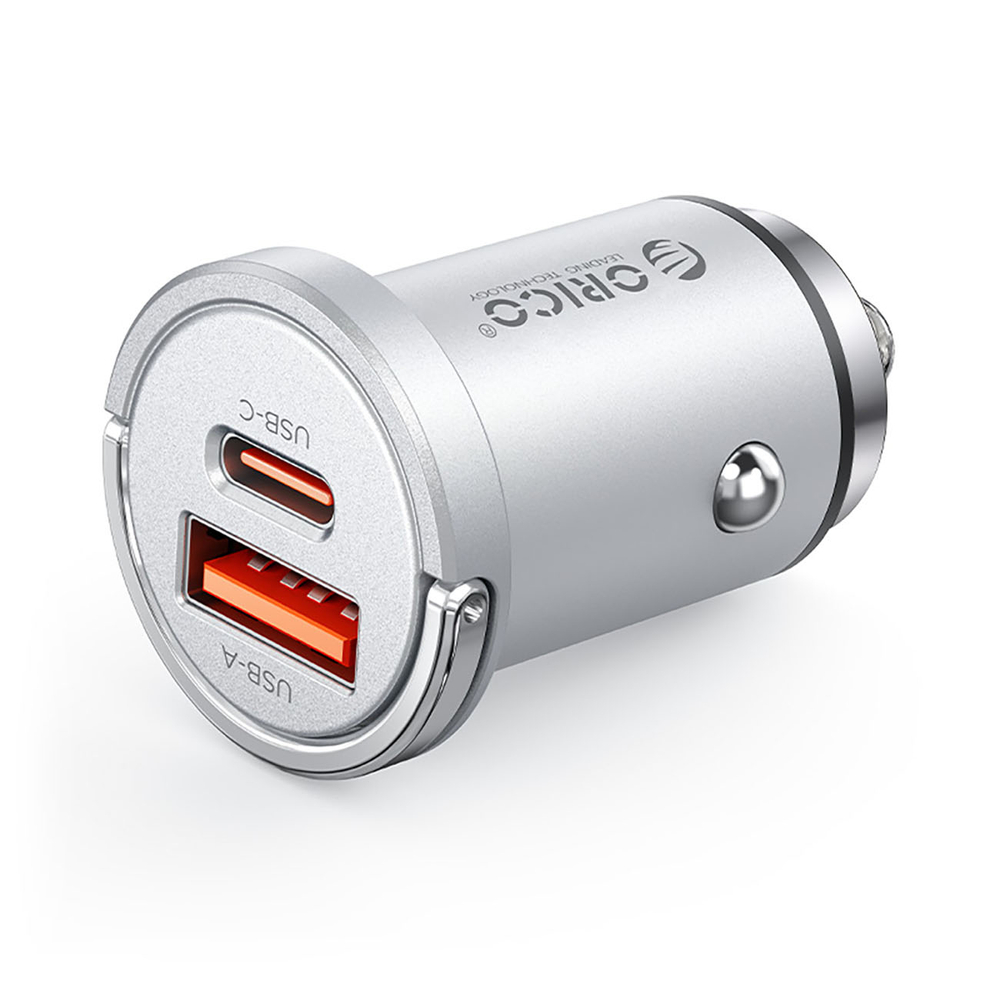 Nabíjačka do auta Orico MiniRing Pro 45W USB-A + USB-C – strieborná