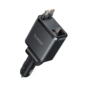 Nabíjačka do auta Orico Twin Reach 45 W USB-A + USB-C s dvoma navíjacími káblami USB-C – čierna