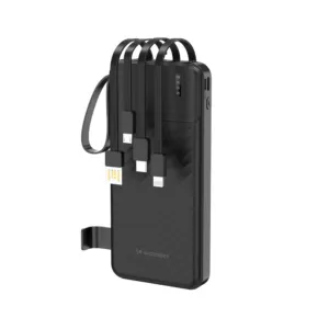 Powerbanka Wozinsky W11-B 10 000 mAh 10 W so zabudovanými káblami a baterkou – čierna