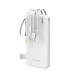 Powerbanka Wozinsky W11-W 10 000 mAh 10 W so zabudovanými káblami a baterkou – biela