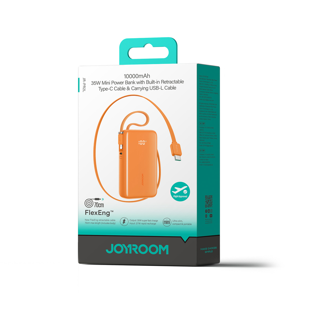 Powerbanka Joyroom JR-PR2 35 W 10 000 mAh so zabudovanými káblami USB-C a Lightning – oranžová – Obrázok 2
