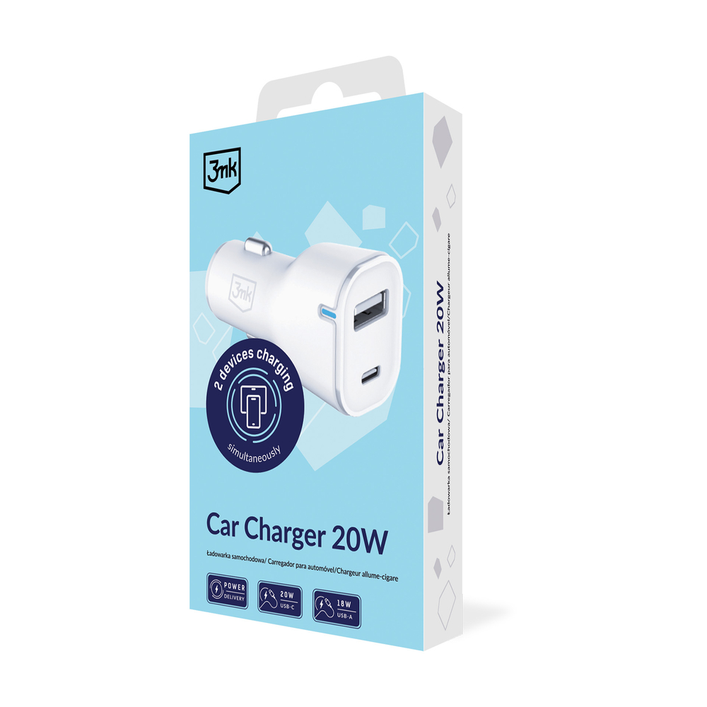 Nabíjačka do auta 3mk 20W PD3.0 QC 3.0 USB 1A1C – biela – Obrázok 3
