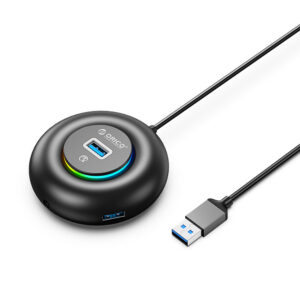 USB hub Orico YXR4-U3 RGB 4-portový, USB-A 3.0 s audio/mikrofónovým portom, 0,3 m – čierna