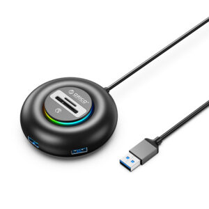 USB hub Orico YXR5-U3 RGB 4-portový, USB-A 3.0 s čítačkou kariet SD a microSD, 0,3 m – čierna