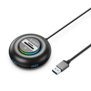 USB hub Orico YXR5-U3 RGB 4-portový, USB-A 3.0 s čítačkou kariet SD a microSD, 0,3 m – čierna