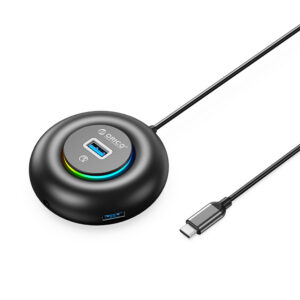 USB hub Orico YXR4-C3 RGB 4-portový, USB-A 3.0 s audio/mikrofónovým portom, 1,8 m – čierna