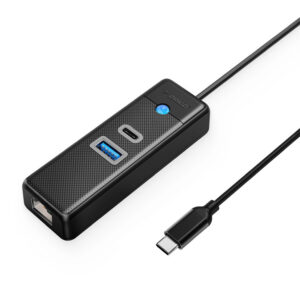 USB hub Orico PW3UR25-C3 3-port 1x USB-A 3.0 1x USB-C 3.0 1x RJ45 2.5G Ethernet 0.5 m – čierna