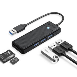 USB hub Orico PAPW3AT-U3 4-port 3x USB-A 3.0 s microSD/SD čítačka kariet 1 m – čierna
