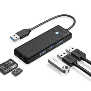 USB hub Orico PAPW3AT-U3 4-portový, 3x USB-A 3.0 s čítačkou kariet microSD/SD, 1 m – čierna