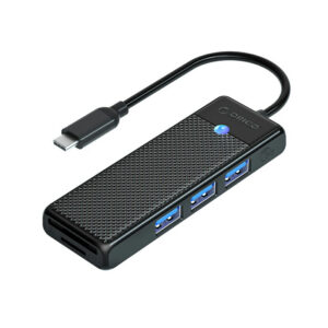 USB hub Orico PAPW3AT-U3 4-port 3x USB-A 3.0 s microSD/SD čítačka kariet 1.8 m – čierna