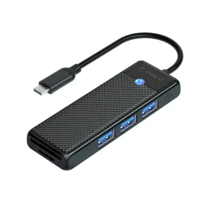USB hub Orico PAPW3AT-U3 4-portový, 3x USB-A 3.0 s čítačkou kariet microSD/SD, 1,8 m – čierna