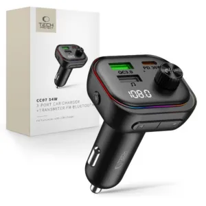 Nabíjačka do auta Tech-Protect CC07 PD 54 W, 3 porty, s Bluetooth FM vysielačom – čierna