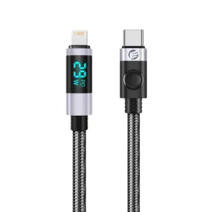 Kábel Orico LDC2L USB-C – Lightning PD 29 W s LED displejom, 480 Mb/s, 1,5 m – čierna