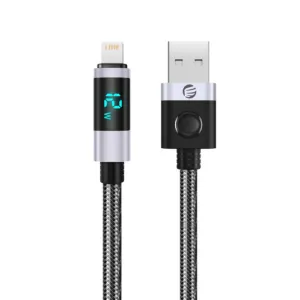 Kábel Orico LDA2L USB-A – Lightning 12 W s LED displejom, 0,5 m – čierno-strieborná