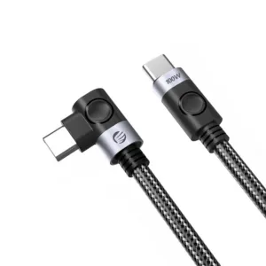 Kábel Orico USB-C – USB-C PD 100 W so zahnutým konektorom na rýchle nabíjanie notebooku, 1 m – čierna