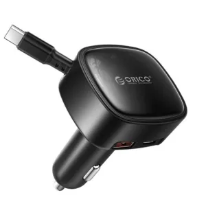 Nabíjačka do auta Orico FC-66-1A2C 66 W so zabudovaným navíjacím káblom USB-C – čierna