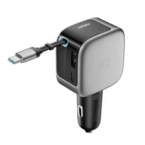 Nabíjačka do auta Cuktech CC903P 100 W s displejom a navíjacím káblom USB-C 70 cm – sivá