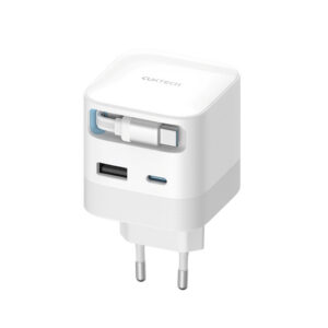Sieťová nabíjačka Cuktech AD653W 67 W GaN 2x USB-C + USB-A s navíjacím káblom USB-C 70 cm – biela