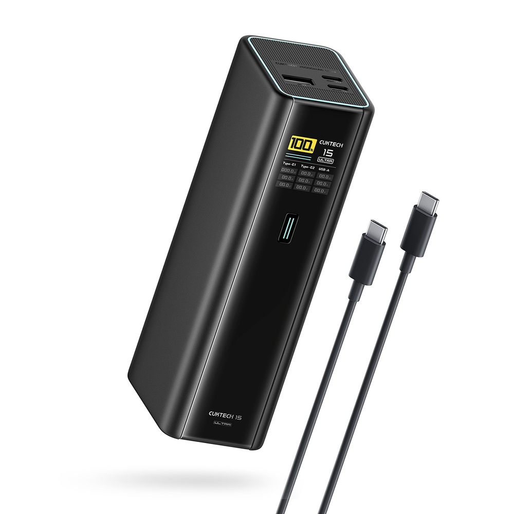 Powerbanka Cuktech PB200U 210W 20000mAh 2x USB-C + USB-A s TFT displejom a 240W USB-C kábel – čierna