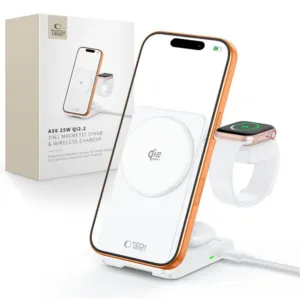 Bezdrôtová nabíjačka Tech-Protect A56 3v1 MagSafe Qi2.2 25 W s káblom USB-C na USB-C 1 m – biela