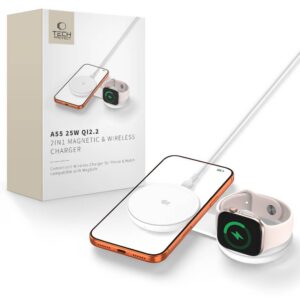Bezdrôtová nabíjačka Tech-Protect A55 2v1 MagSafe Qi2.2 25 W s káblom USB-C na USB-C 1 m – biela