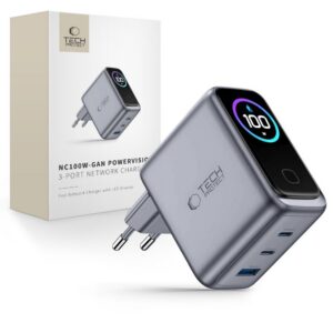 Sieťová nabíjačka Tech-Protect PowerVision NC100W-GaN PD 100 W / QC 3.0, 3 porty – tmavosivá