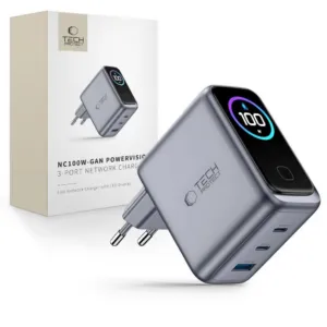 Sieťová nabíjačka Tech-Protect PowerVision NC100W-GaN PD 100 W / QC 3.0, 3 porty – tmavosivá