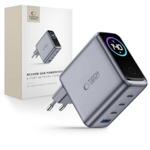 Sieťová nabíjačka Tech-Protect PowerVision NC140W-GaN PD 140 W / QC 3.0, 4 porty – tmavosivá