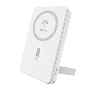Magnetická powerbanka Dudao K14S+ 10 000 mAh 22,5 W USB-A + USB-C kompatibilná s MagSafe so stojanom – biela