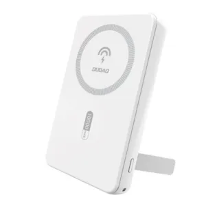 Magnetická powerbanka Dudao K14S+ 10 000 mAh 22,5 W USB-A + USB-C kompatibilná s MagSafe so stojanom – biela