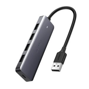 USB hub Ugreen CM219 4x USB 3.2 Gen 1 s napájacím portom micro USB (50985) – sivá