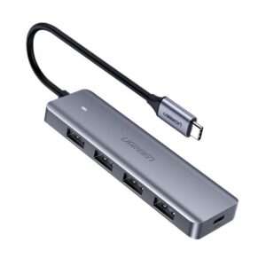 USB hub Ugreen CM219 USB-C na 4x USB 3.2 Gen 1 s napájacím portom USB-C (70336) – sivá