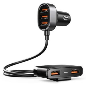Nabíjačka do auta Joyroom rýchly 5x USB 6.2 A s predlžovacím káblom čierna (JR-CL03)
