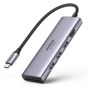 Multifunkčný USB hub Ugreen CM511 USB-C na 3x USB 3.2 Gen 1 / HDMI 4K 60 Hz / čítačka kariet SD a TF (60383) – sivá