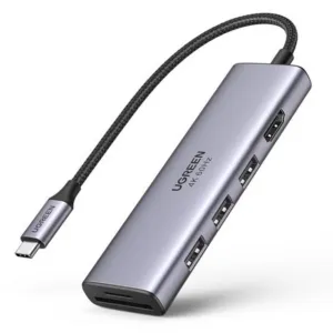 Multifunkčný USB hub Ugreen CM511 USB-C na 3x USB 3.2 Gen 1 / HDMI 4K 60 Hz / čítačka kariet SD a TF (60383) – sivá