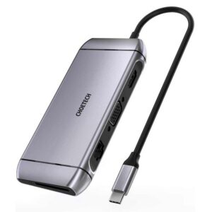 USB hub Choetech 9in1 multifunkčný USB Type C - 3x USB 3.2 Gen 1 / SD a TF memory čítačka kariet / HDMI 4K 30Hz / VGA Full HD 60Hz / USB Type C / RJ45 (HUB-M15 sivá) – sivá