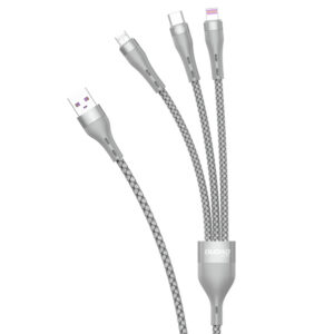 Kábel Dudao 3in1 USB - Lightning / microUSB / USB Type C 65W 1.2m (L20X) – sivá