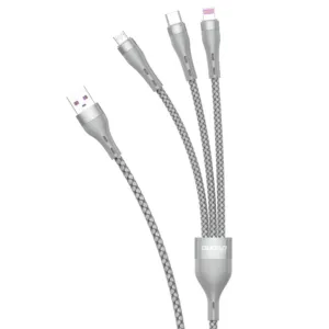 Kábel Dudao 3v1 USB-A – Lightning / micro USB / USB-C 65 W 1,2 m (L20X) – sivá