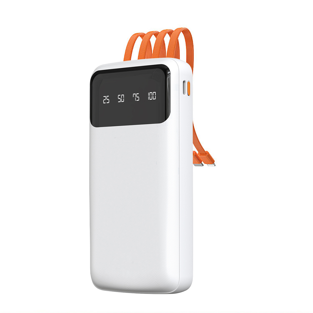 Univerzálna powerbanka Dudao K6Pro 10 000 mAh s káblami USB, USB-C a Lightning – biela
