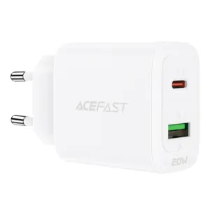 Sieťová nabíjačka Acefast A25 USB-C + USB-A 20 W, PPS, PD, QC 3.0, AFC, FCP – biela