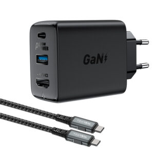Nabíjačka Acefast 2in1 GaN 65W USB Type C / USB, adaptér HDMI adaptér 4K 60Hz (sada s kábel) (A17 čierna) – čierna