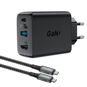 Sieťová nabíjačka Acefast A17 2v1 GaN 65 W USB-C / USB-A s adaptérom HDMI 4K @ 60 Hz (sada s káblom) – čierna