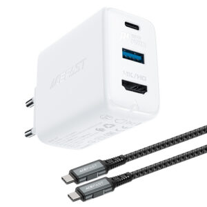 Nabíjačka Acefast 2in1 GaN 65W USB Type C / USB, adaptér adaptér HDMI 4K @ 60Hz (sada s kábel) (A17 biela) – biela