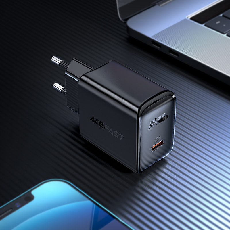 Rýchla sieťová nabíjačka Acefast A1 USB-C 20 W PD (EU) – čierna – Obrázok 3