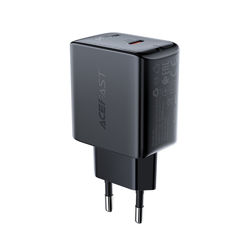 Rýchla sieťová nabíjačka Acefast A1 USB-C 20 W PD (EU) – čierna