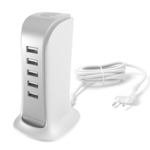 Sieťová nabíjačka Dudao A5EU 5x USB so zabudovaným napájacím káblom (EU) – biela