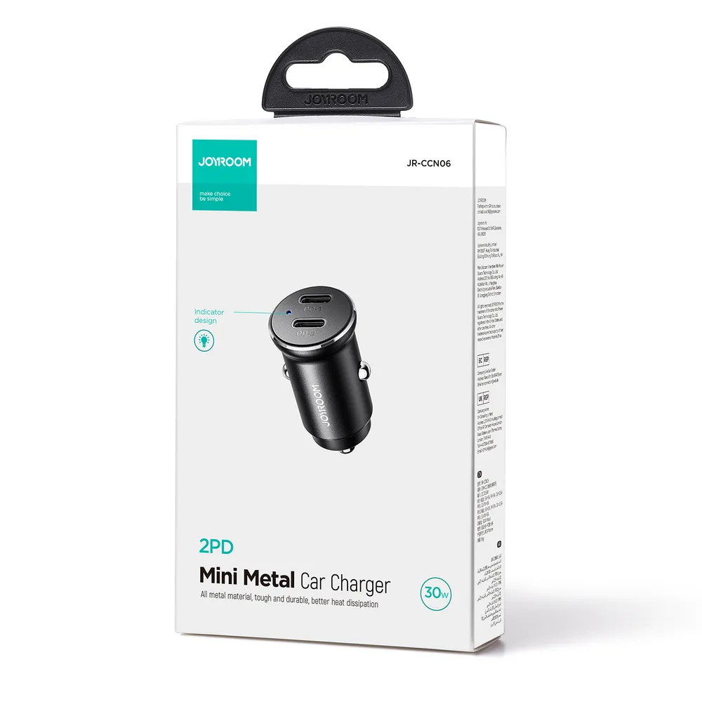 Kovová mini nabíjačka do auta Joyroom JR-CCN06 30 W 2x USB-C – čierna – Obrázok 5
